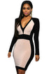 Apricot Black Color Block Long Sleeve Midi Dress